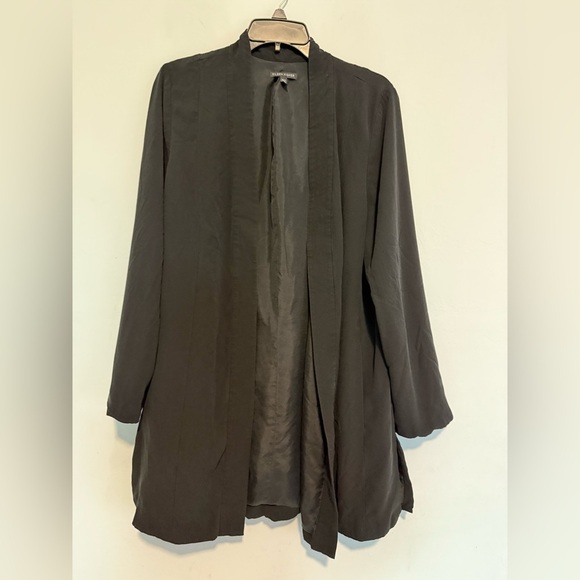 Eileen Fisher Open Front Cardigan Womens Size L Black Silk W/ Silk Lining - Picture 1 of 5